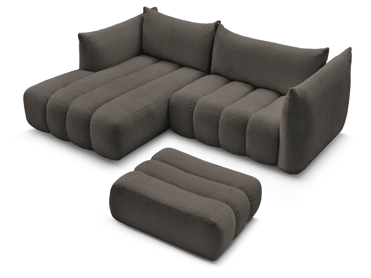 Canapé d'angle fixe AZRA tissu bouclette avec pouf
