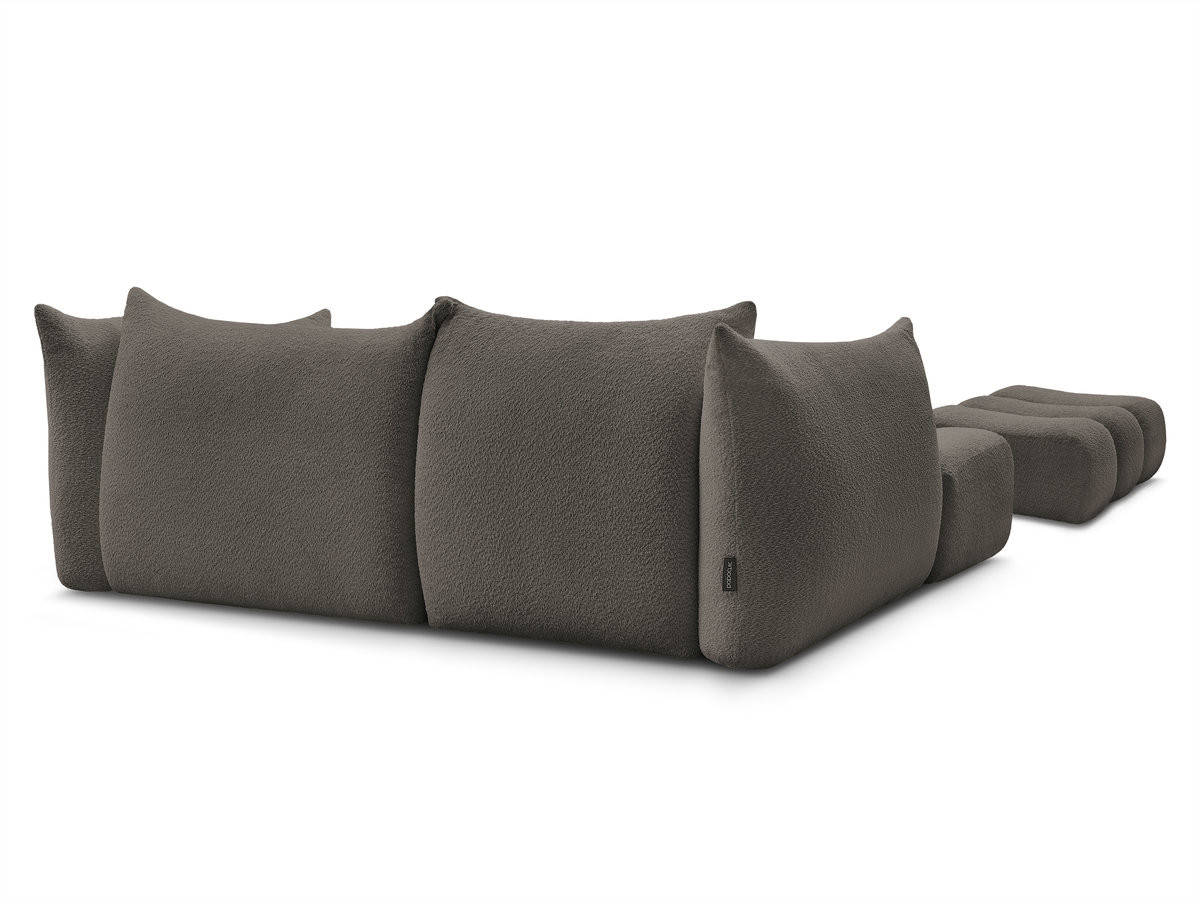 Canapé d'angle fixe AZRA tissu bouclette avec pouf