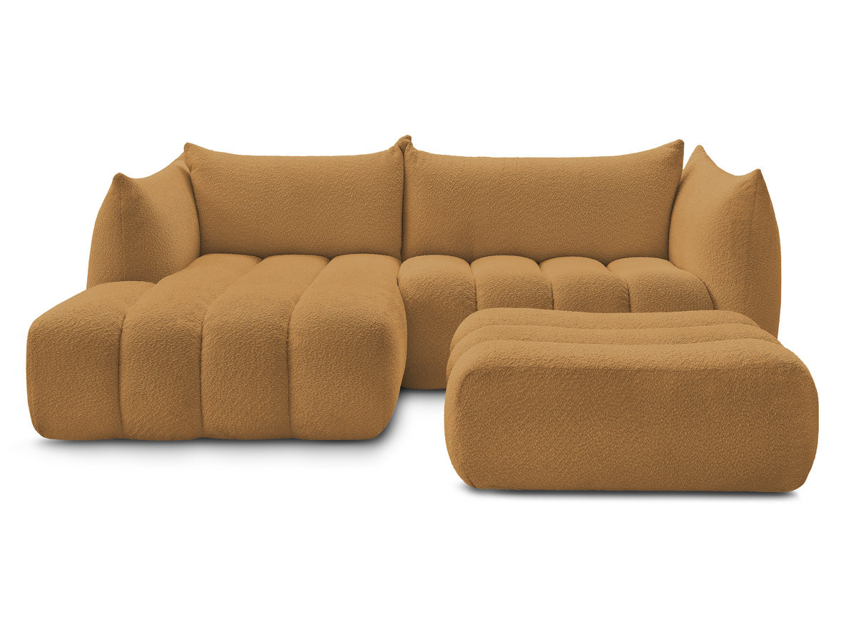 Canapé d'angle fixe AZRA tissu bouclette avec pouf