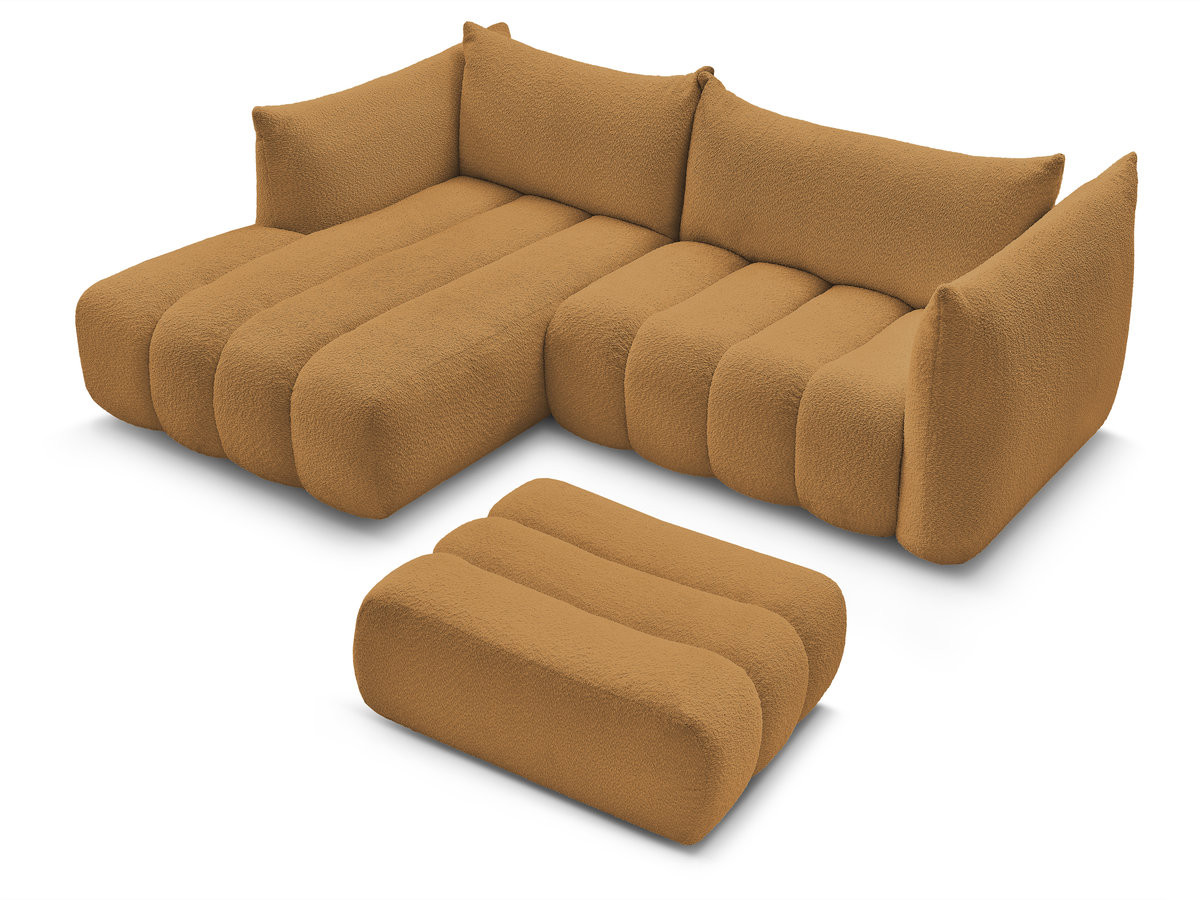 Canapé d'angle fixe AZRA tissu bouclette avec pouf
