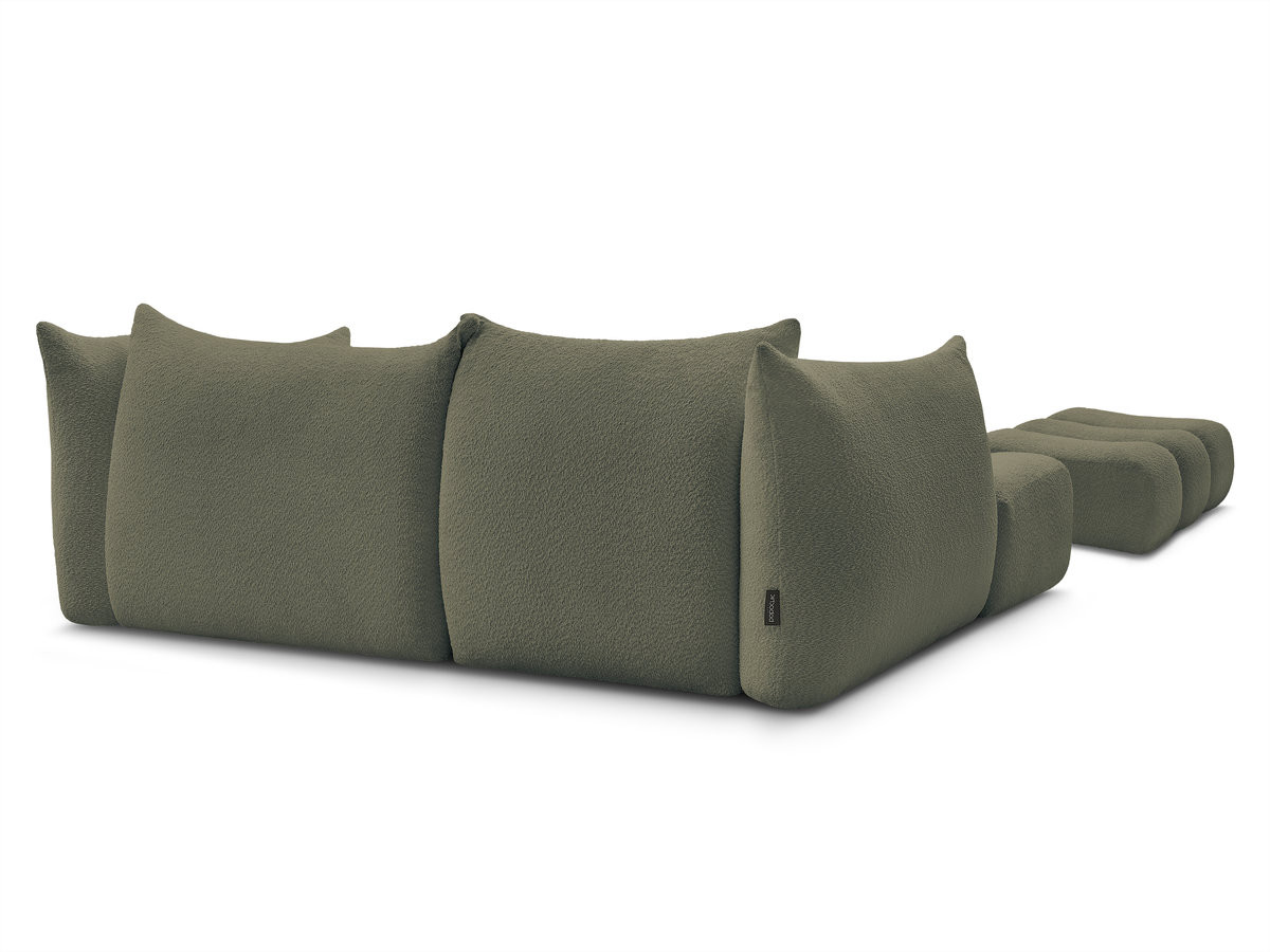 Canapé d'angle fixe AZRA tissu bouclette avec pouf