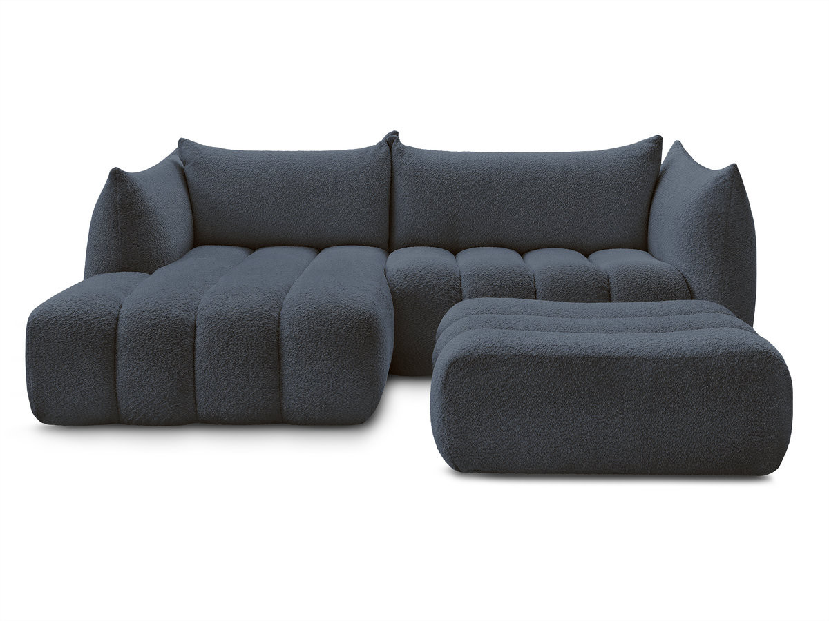 Canapé d'angle fixe AZRA tissu bouclette avec pouf