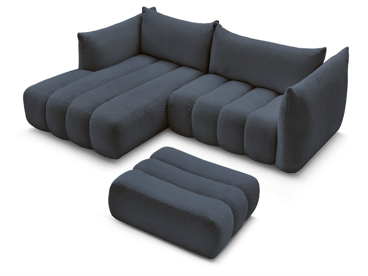 Canapé d'angle fixe AZRA tissu bouclette avec pouf