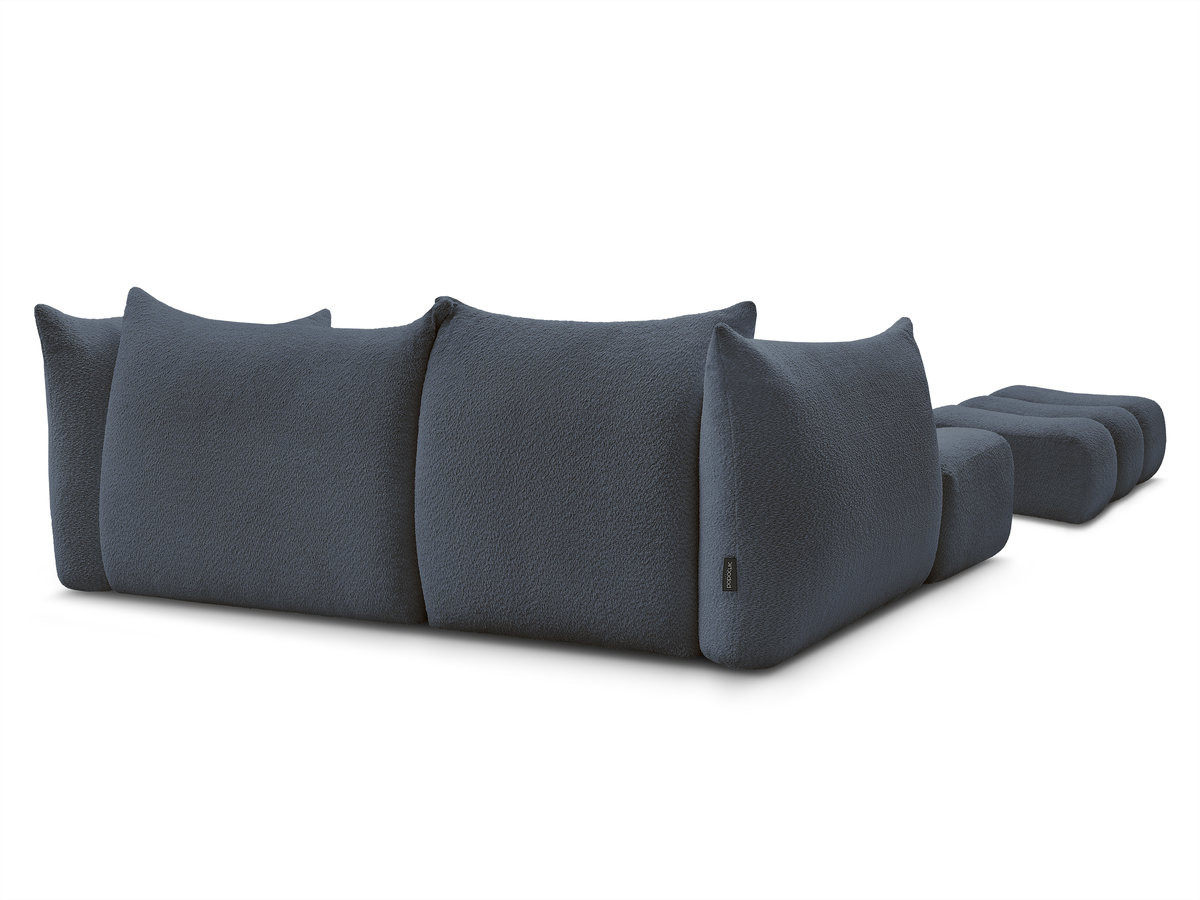 Canapé d'angle fixe AZRA tissu bouclette avec pouf