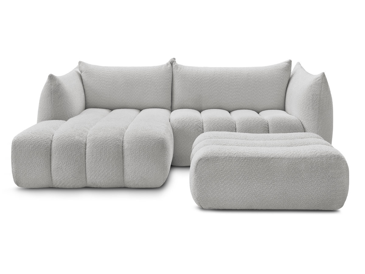 Canapé d'angle fixe AZRA tissu bouclette avec pouf