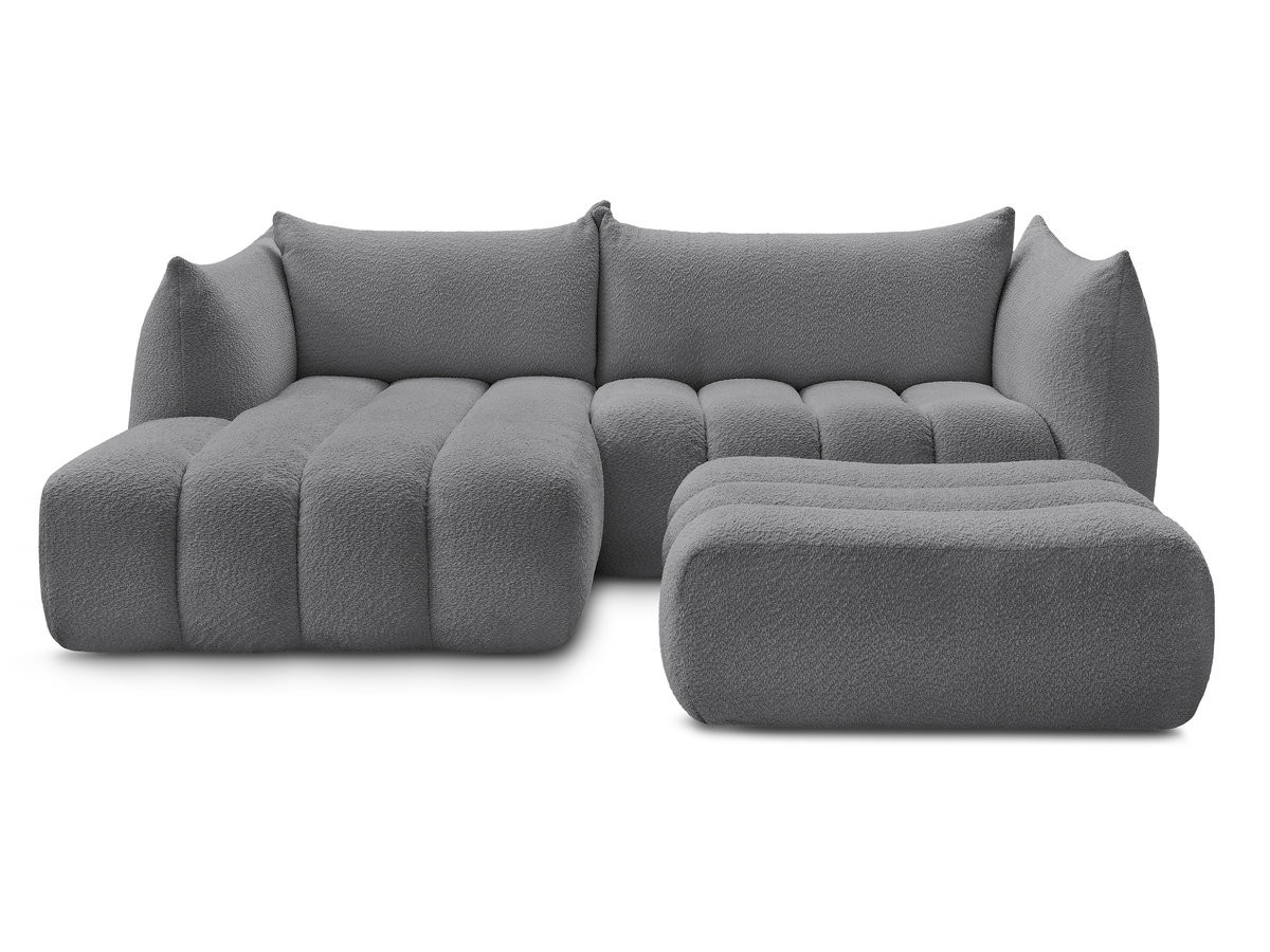 Canapé d'angle fixe AZRA tissu bouclette avec pouf