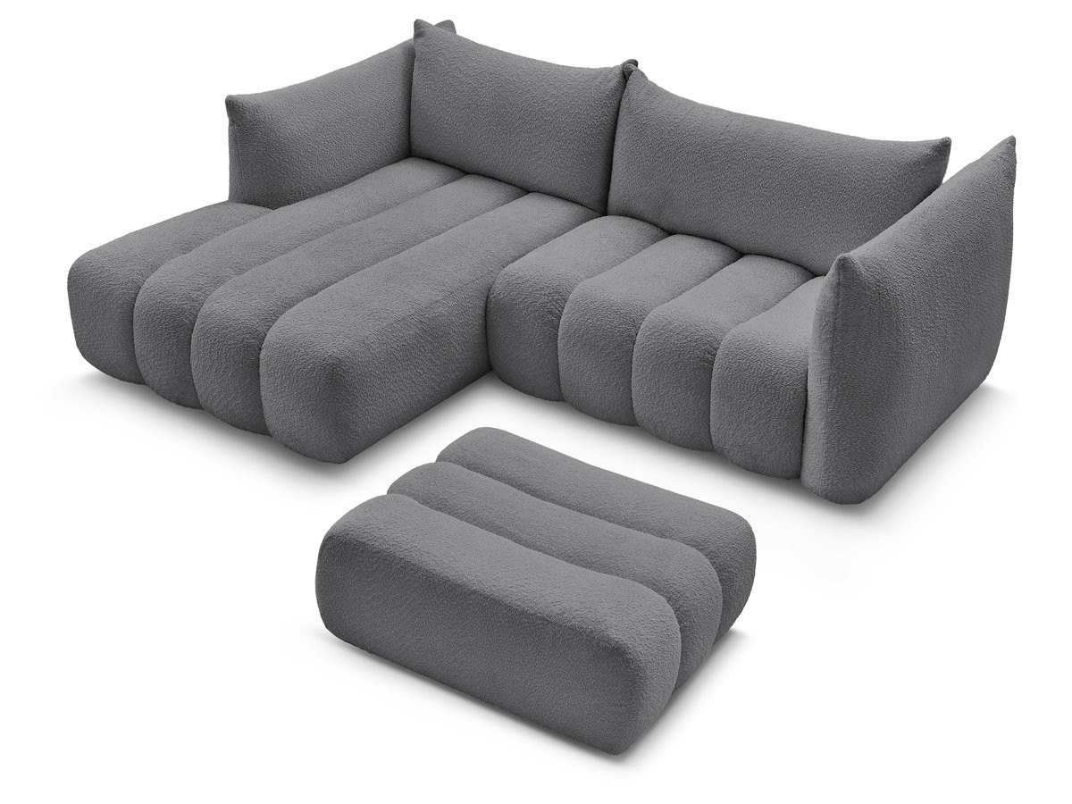 Canapé d'angle fixe AZRA tissu bouclette avec pouf