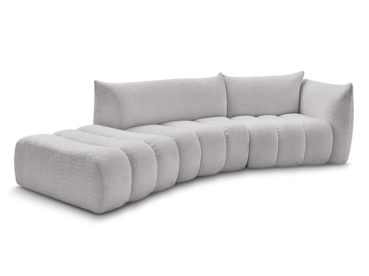 canapé incurvé fixe 4 places azra tissu bouclette de couleur gris clair