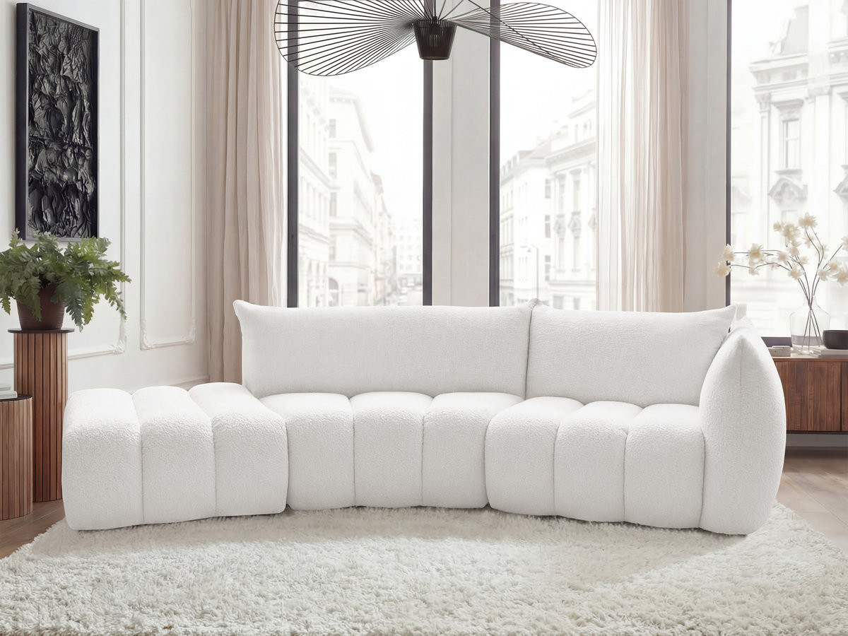 Canapé incurvé fixe 4 places AZRA tissu bouclette