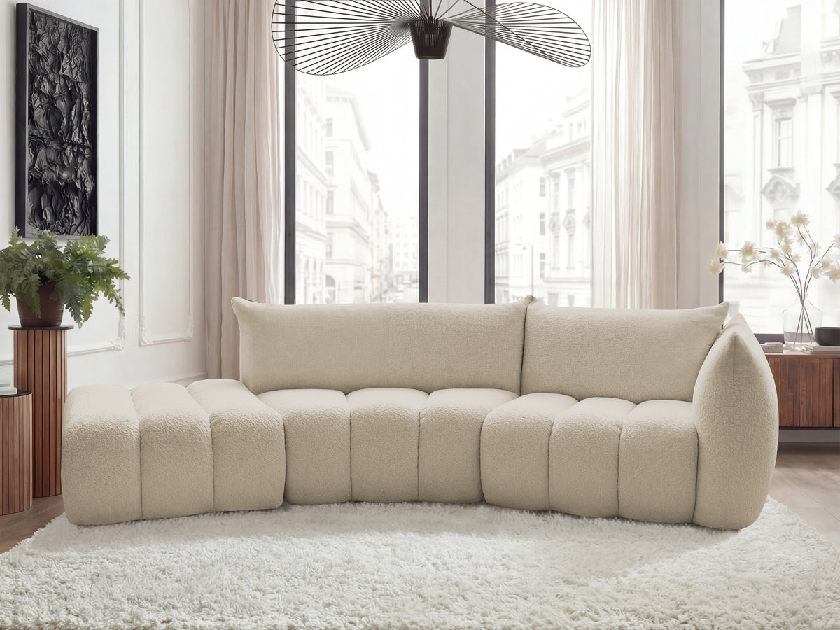 Canapé incurvé fixe 4 places AZRA tissu bouclette