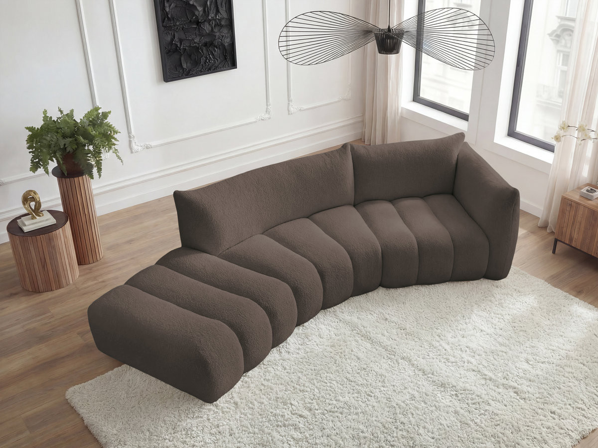 Canapé incurvé 4 places AZRA bouclette marron — vue 6