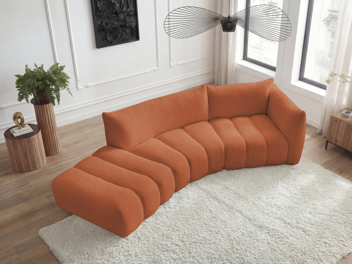 Canapé incurvé fixe 4 places AZRA tissu bouclette