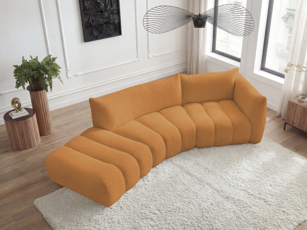 Canapé incurvé fixe 4 places AZRA tissu bouclette