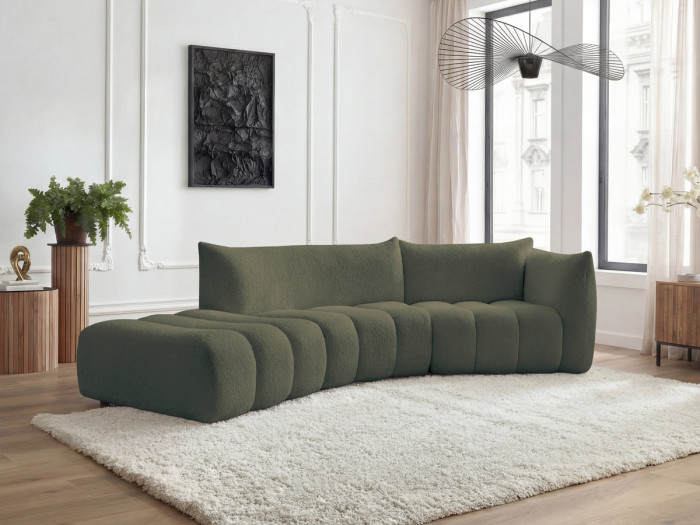 Canapé incurvé fixe 4 places AZRA tissu bouclette