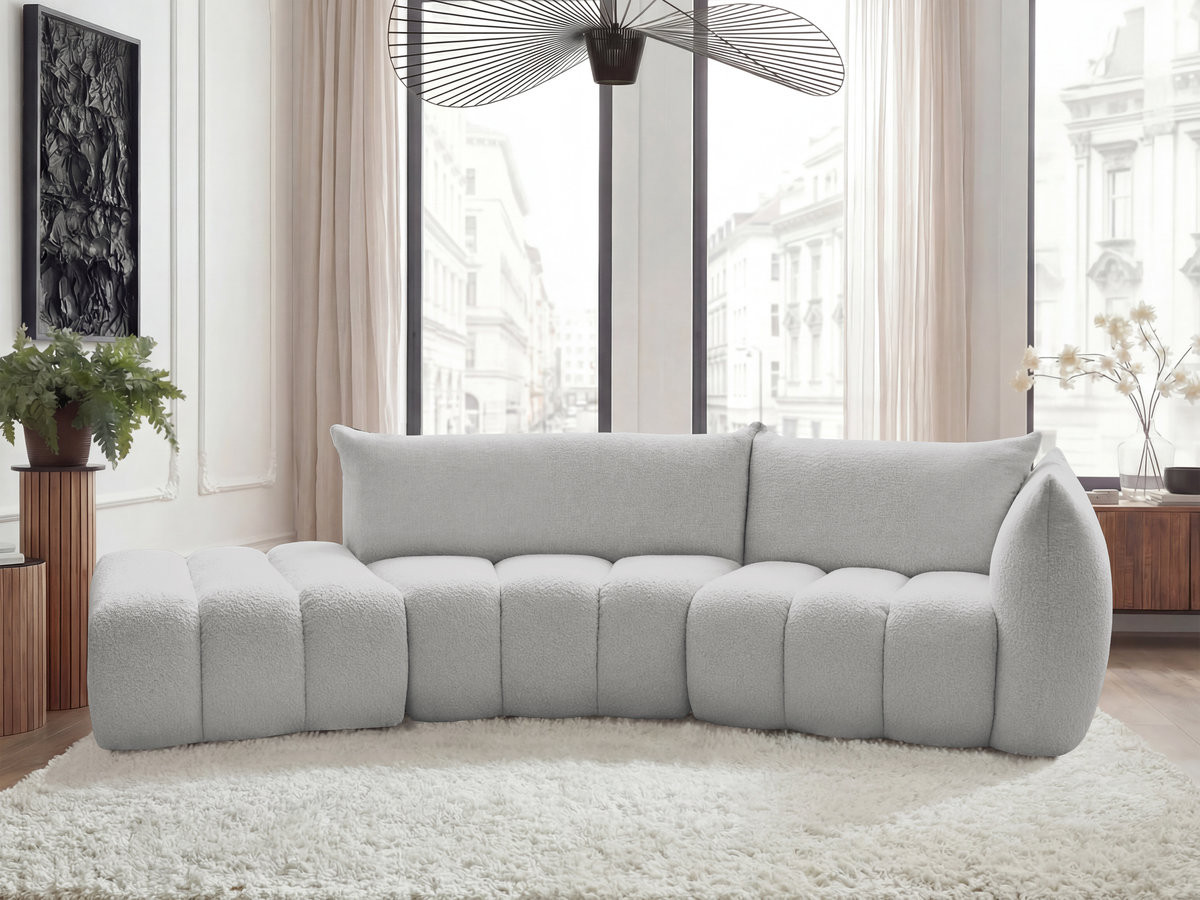 Canapé incurvé fixe 4 places AZRA tissu bouclette