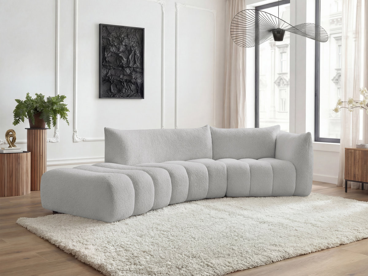 Canapé incurvé 4 places AZRA bouclette gris clair