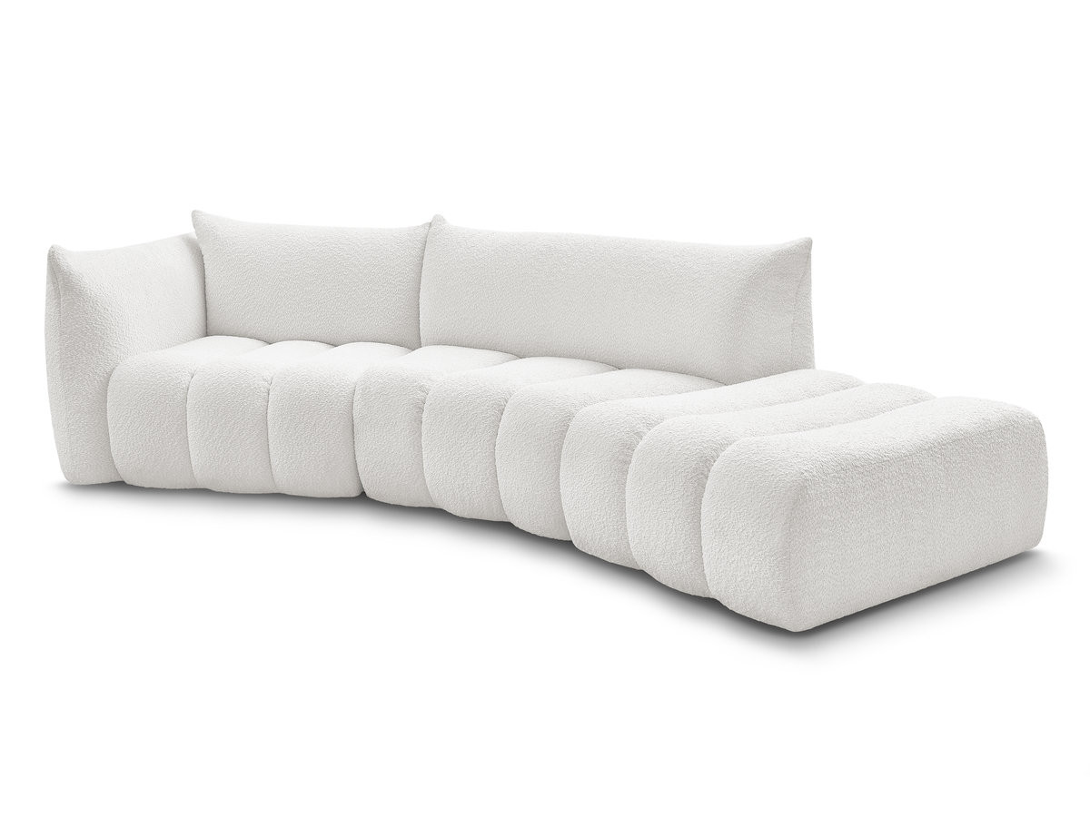 canapé incurvé fixe 4 places azra tissu bouclette de couleur blanc