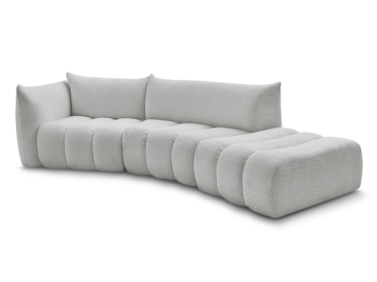 canapé incurvé fixe 4 places azra tissu bouclette de couleur gris clair