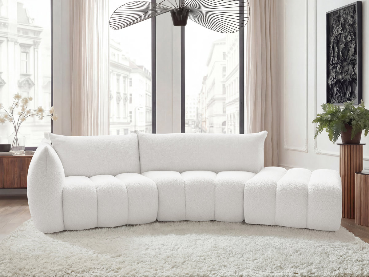 Canapé incurvé fixe 4 places AZRA tissu bouclette