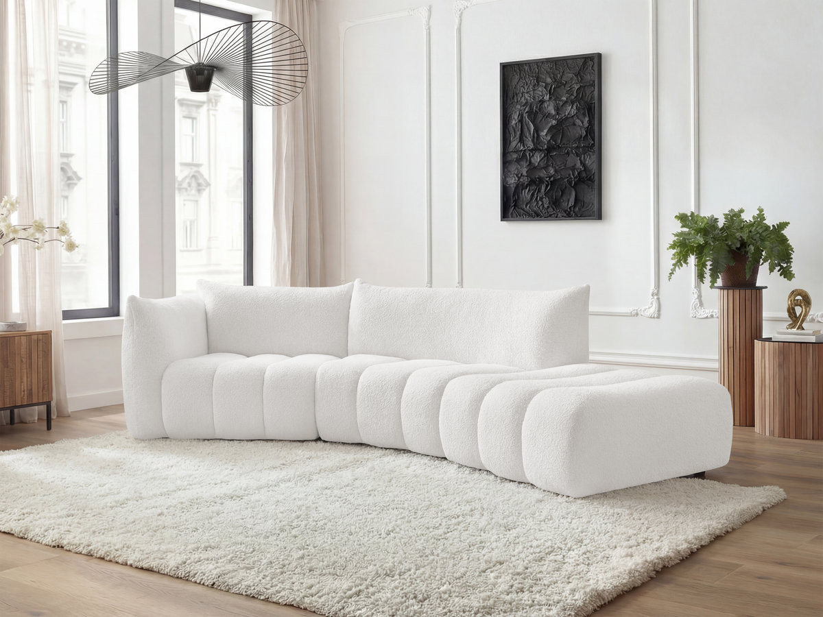 Canapé incurvé fixe 4 places AZRA tissu bouclette