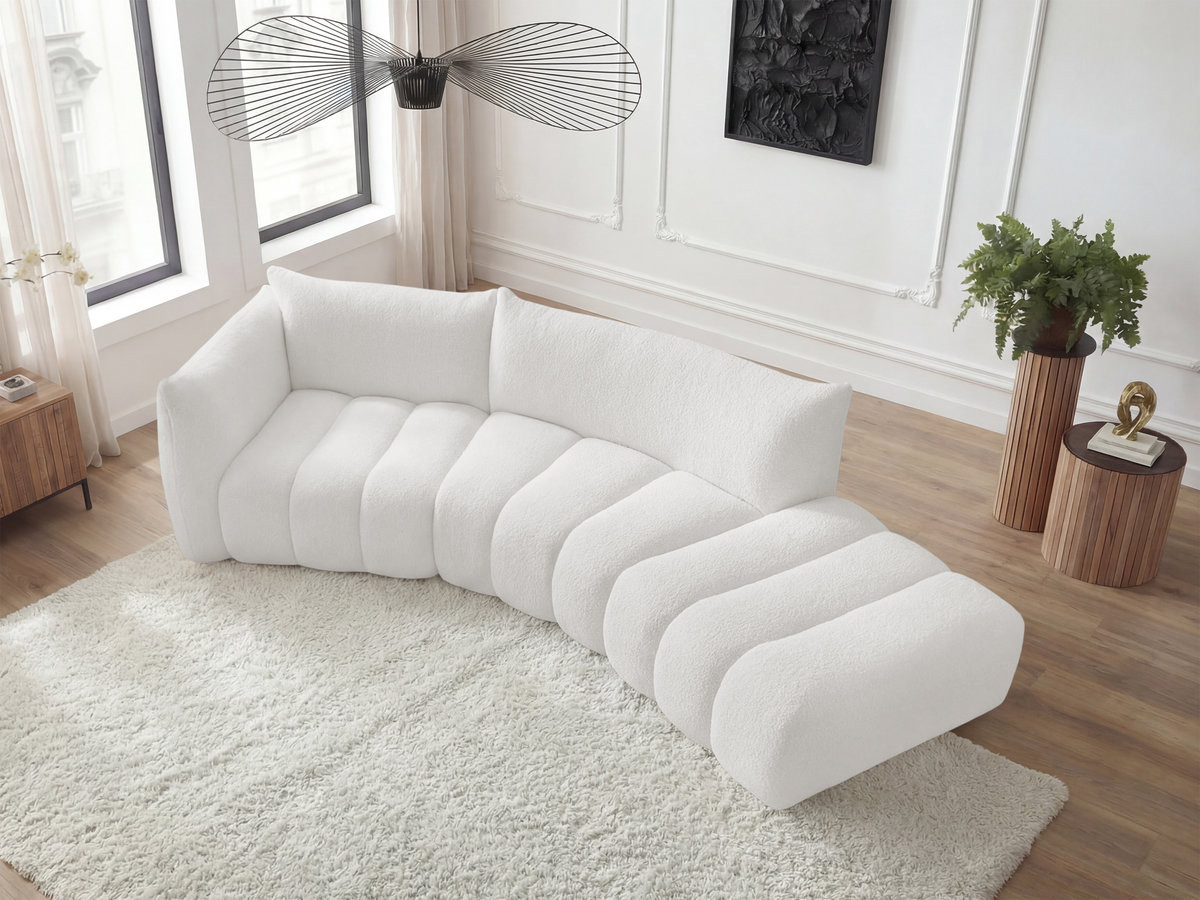 Canapé incurvé fixe 4 places AZRA tissu bouclette