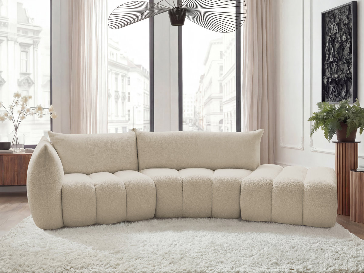 Canapé incurvé fixe 4 places AZRA tissu bouclette