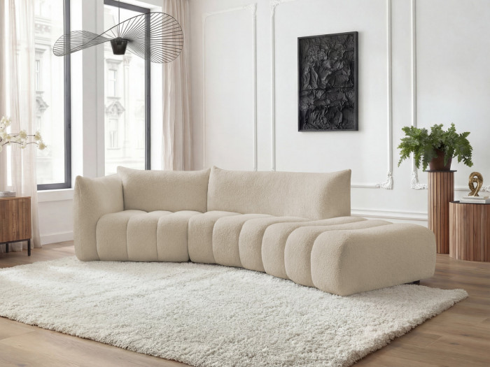 Canapé incurvé fixe 4 places AZRA tissu bouclette