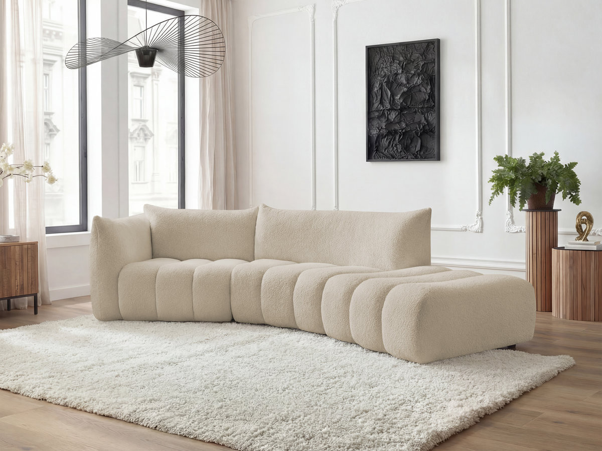Canapé incurvé fixe 4 places AZRA tissu bouclette