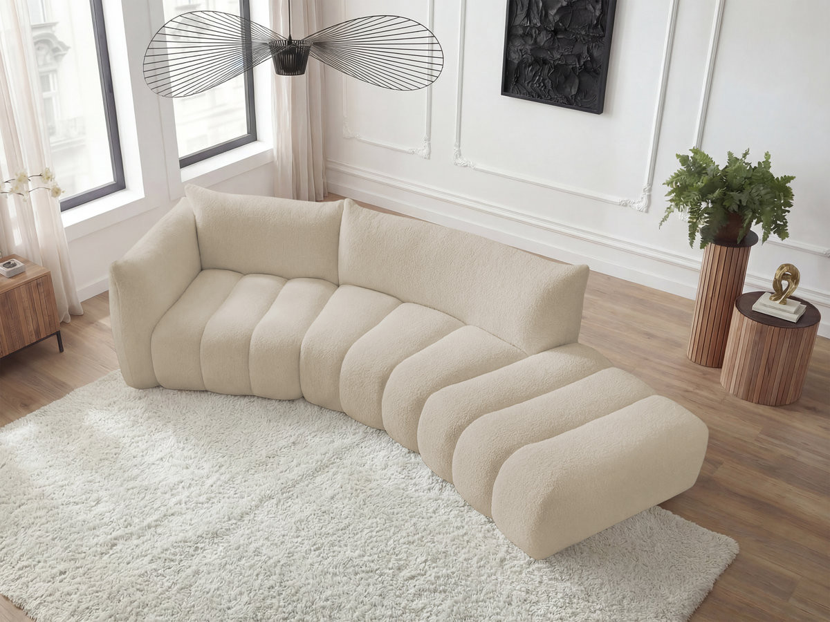 Canapé incurvé fixe 4 places AZRA tissu bouclette
