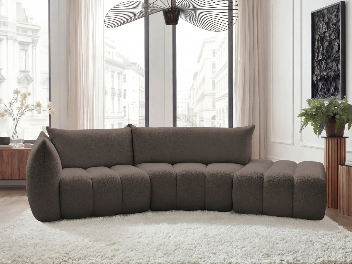 Canapé incurvé fixe 4 places AZRA tissu bouclette