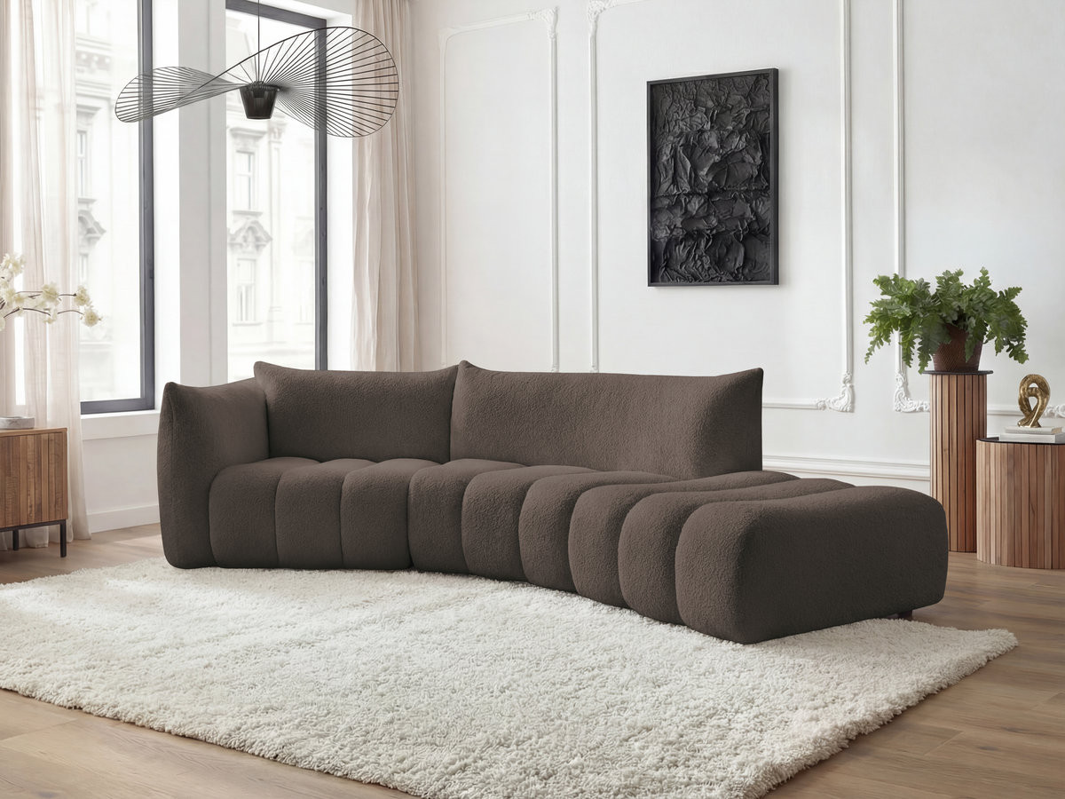 Canapé incurvé fixe 4 places AZRA tissu bouclette