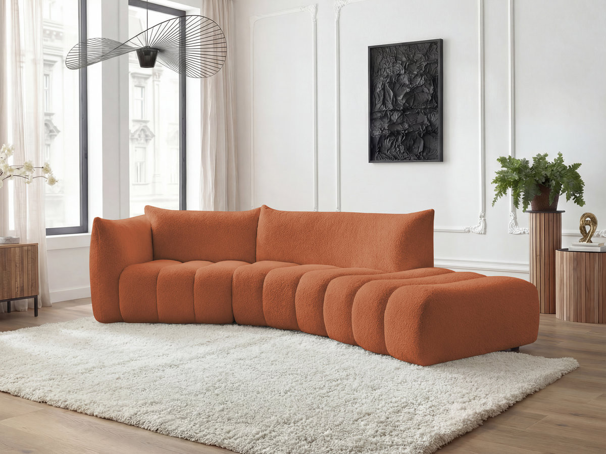Canapé incurvé fixe 4 places AZRA tissu bouclette