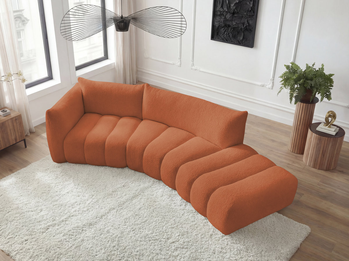Canapé incurvé fixe 4 places AZRA tissu bouclette