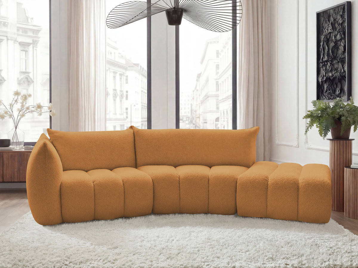 Canapé incurvé fixe 4 places AZRA tissu bouclette