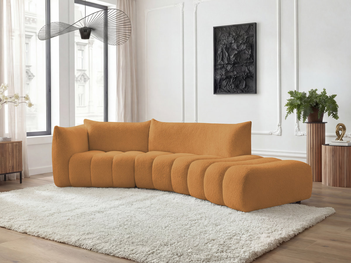 Canapé incurvé fixe 4 places AZRA tissu bouclette