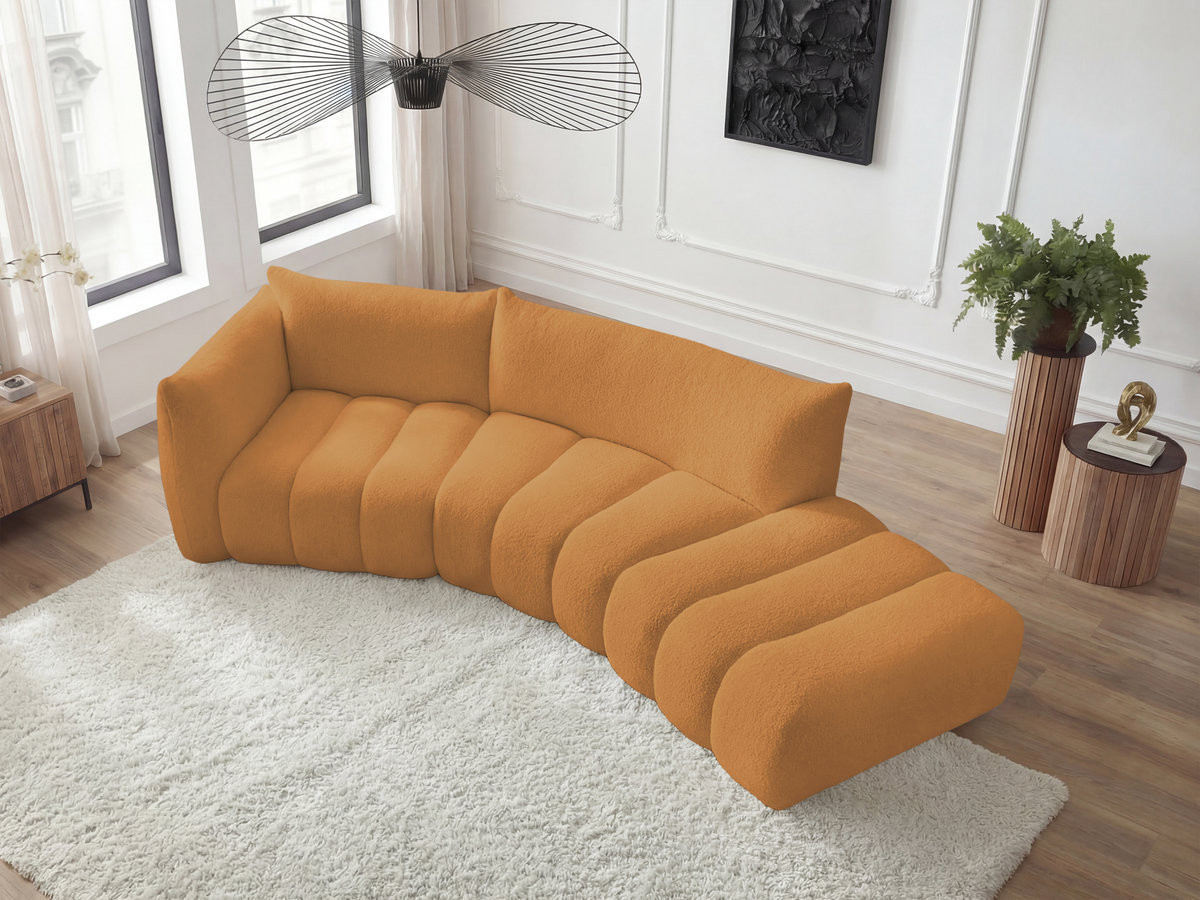 Canapé incurvé fixe 4 places AZRA tissu bouclette