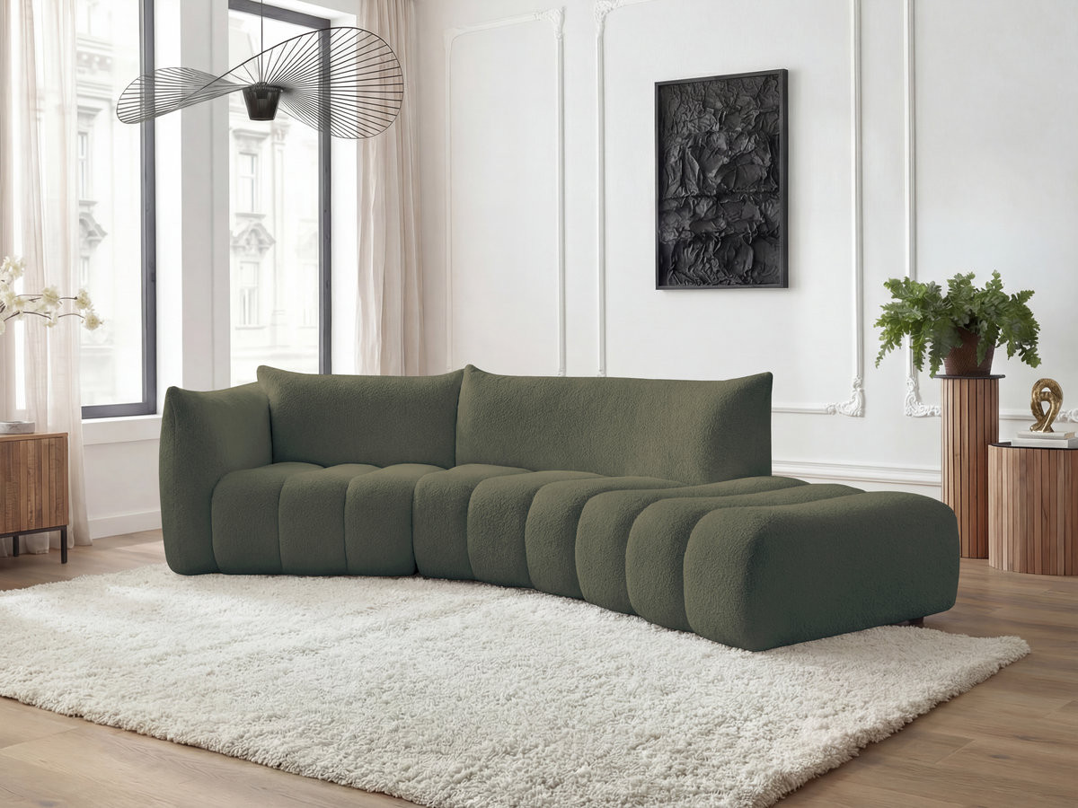 Canapé incurvé fixe 4 places AZRA tissu bouclette