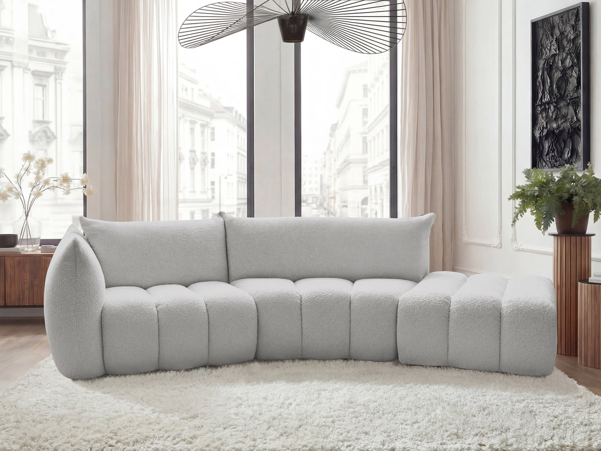 Canapé incurvé fixe 4 places AZRA tissu bouclette