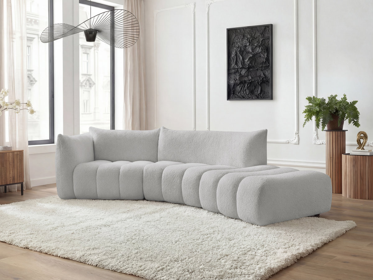 Canapé incurvé fixe 4 places AZRA tissu bouclette