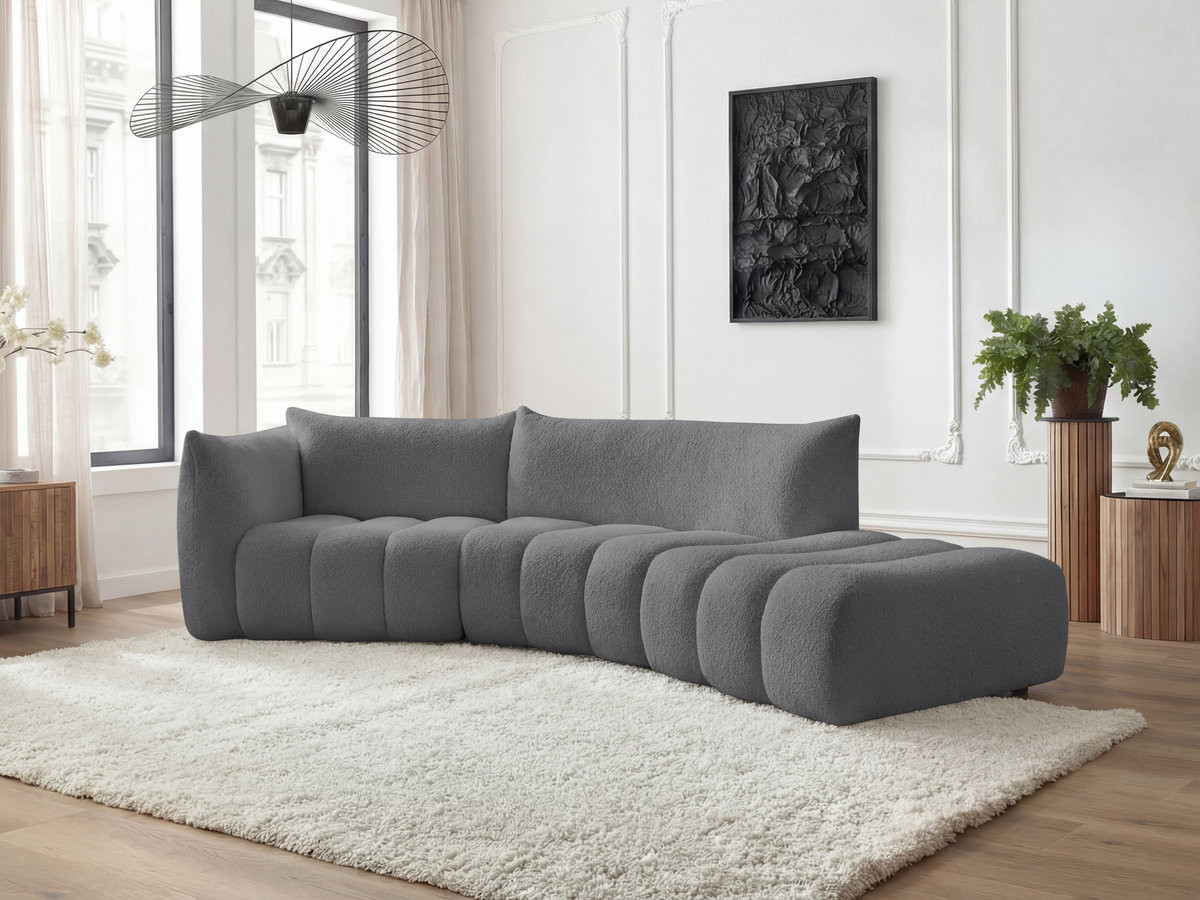 Canapé incurvé fixe 4 places AZRA tissu bouclette