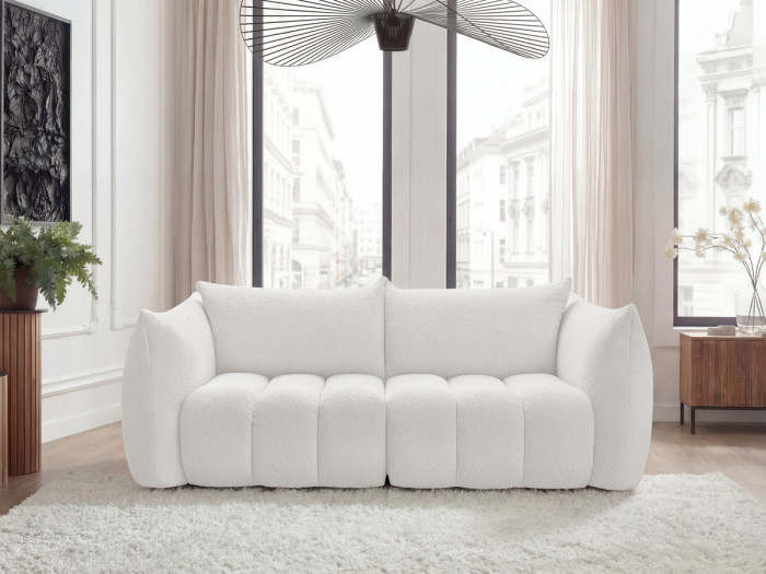 Canapé droit fixe 3 places AZRA tissu bouclette