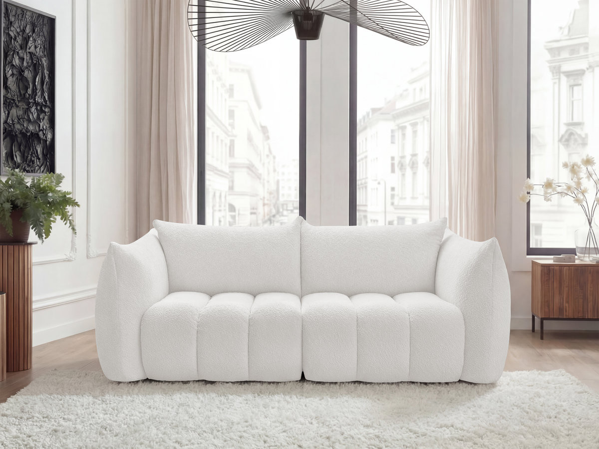 Canapé droit fixe 3 places AZRA tissu bouclette