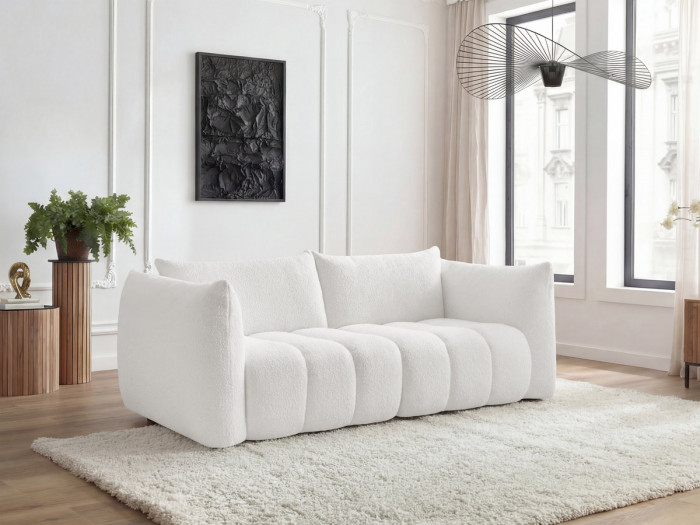 Canapé droit fixe 3 places AZRA tissu bouclette