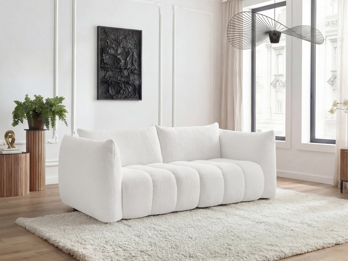 Canapé droit fixe 3 places AZRA tissu bouclette