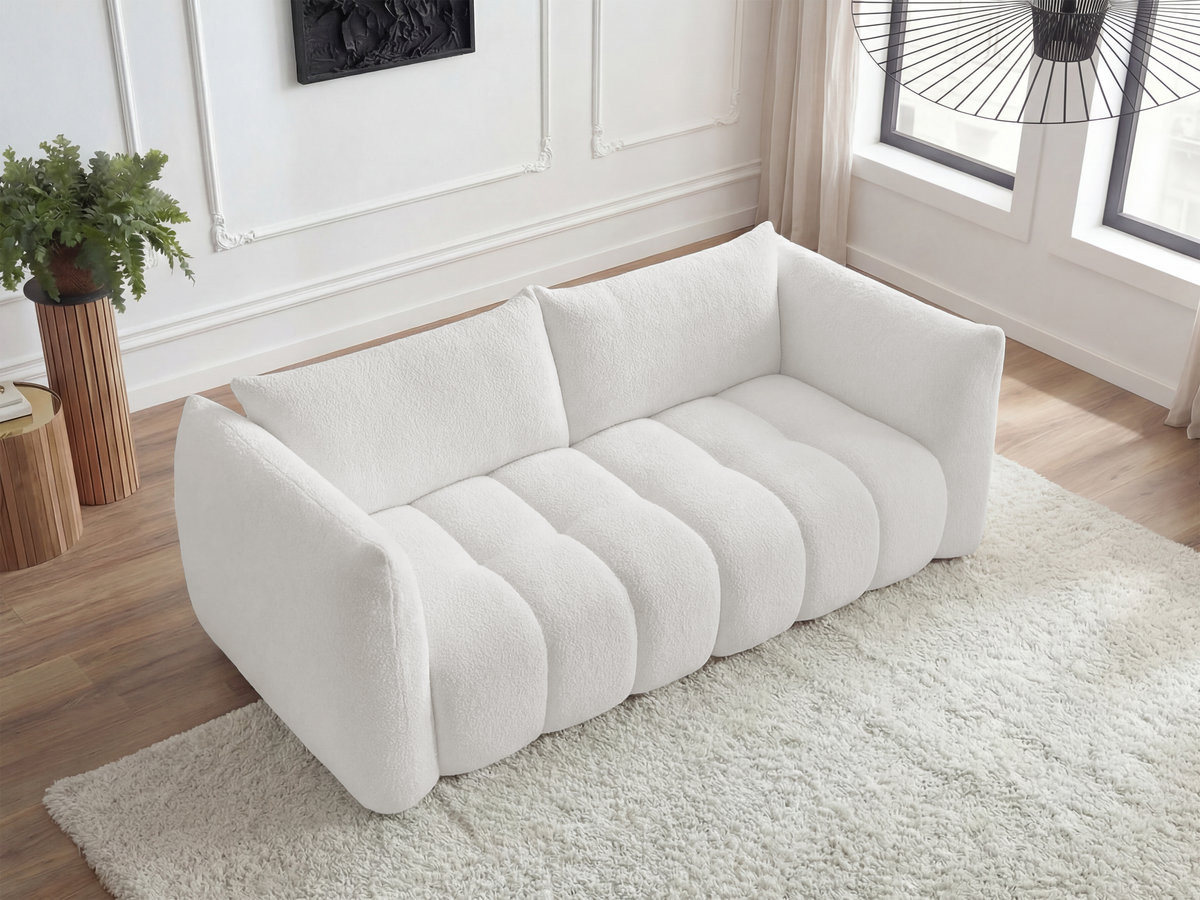 Canapé droit fixe 3 places AZRA tissu bouclette