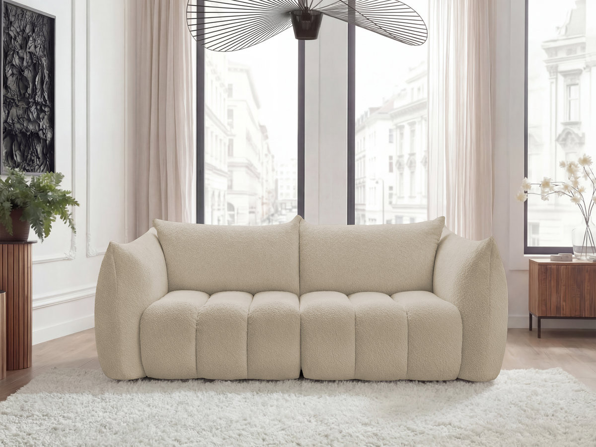 Canapé droit 3 places AZRA bouclette beige — vue 4