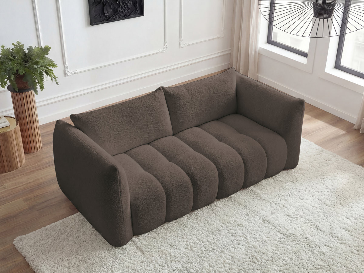 Canapé droit 3 places AZRA bouclette marron — vue 6