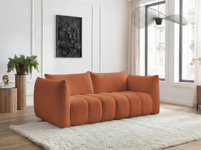 Canapé droit fixe 3 places AZRA tissu bouclette