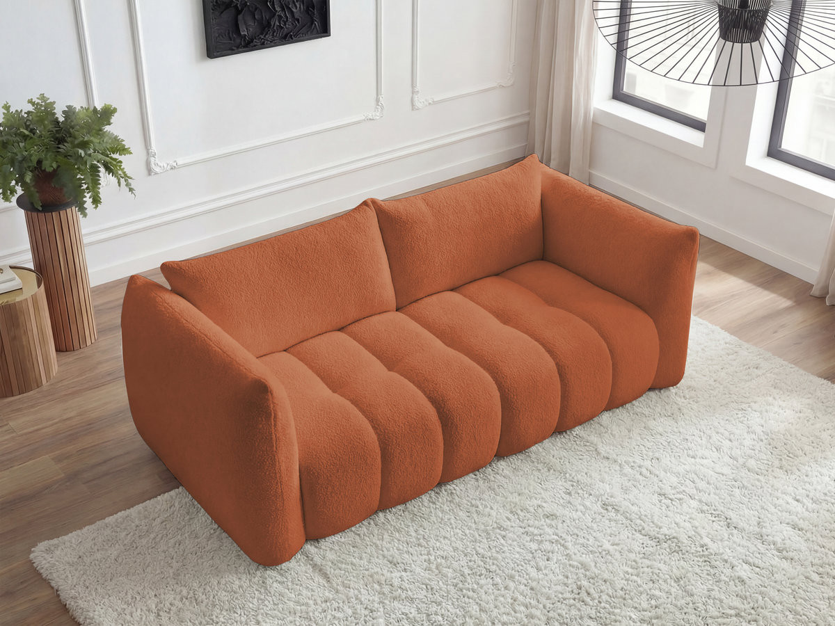 Canapé droit 3 places AZRA bouclette orange — vue 6