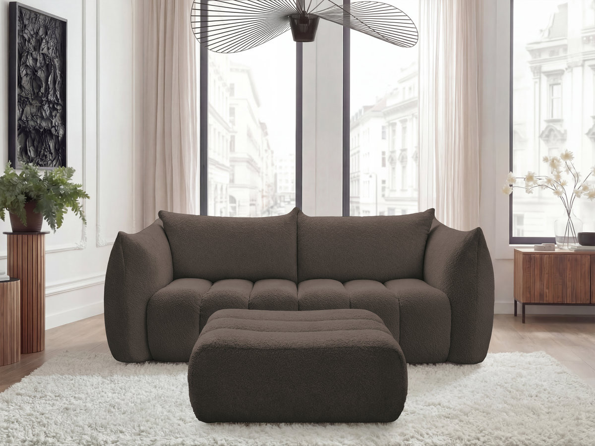 Canapé droit 3 places AZRA bouclette avec pouf marron — vue 4